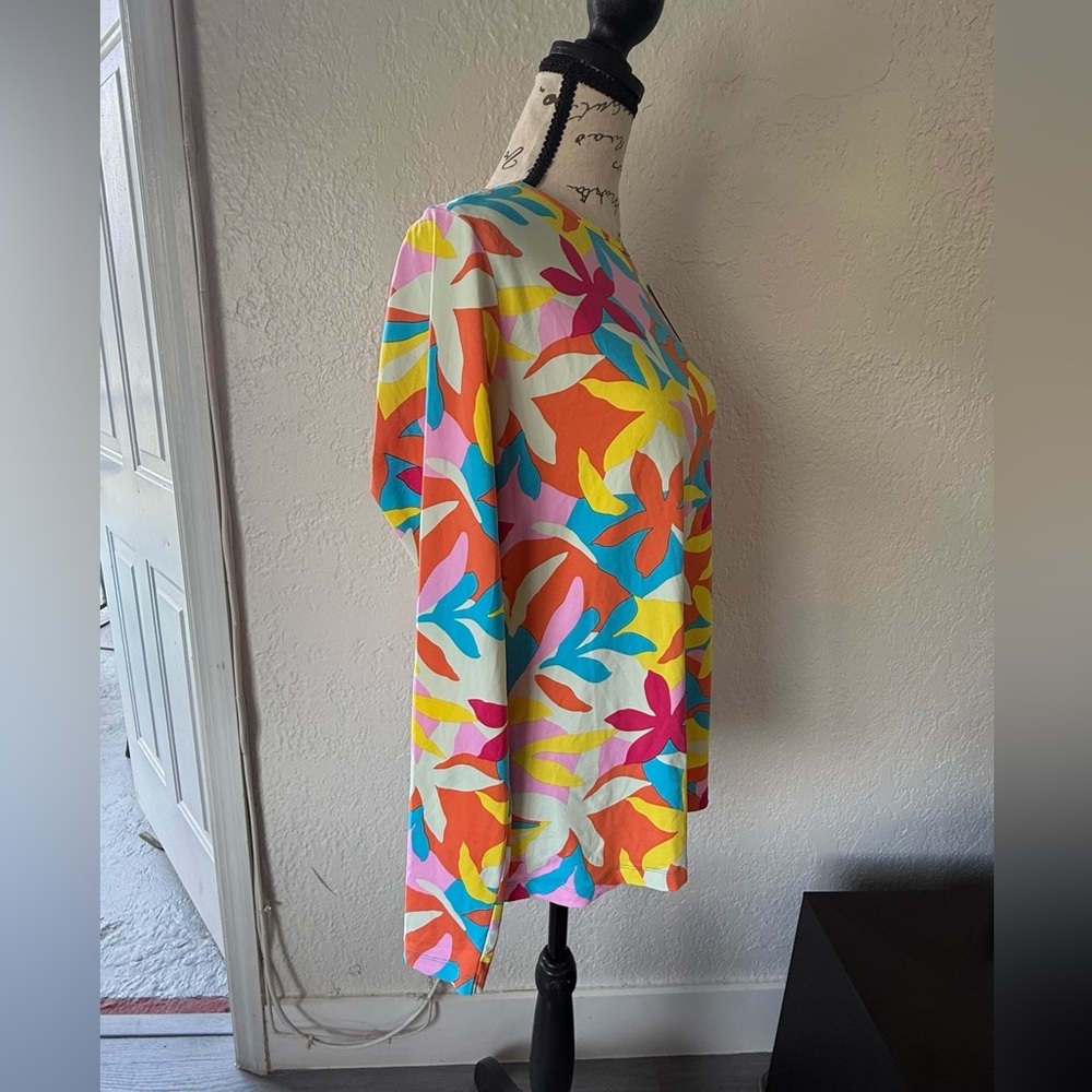 NWT Lands' End Women’s Long Sleeve Crew Neck Swim Tee Rash Guard Size M Floral - Picture 4 of 12